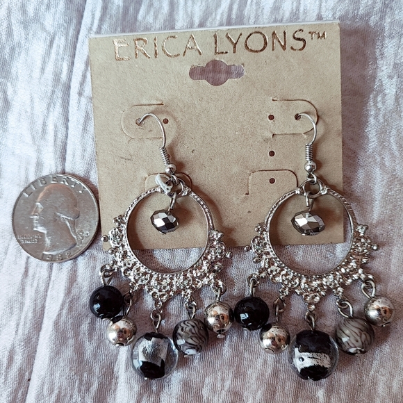 Erica Lyons Art Glass Silver Foil Crystal Beaded Bracelet and Earrings Set NOC - Picture 8 of 13